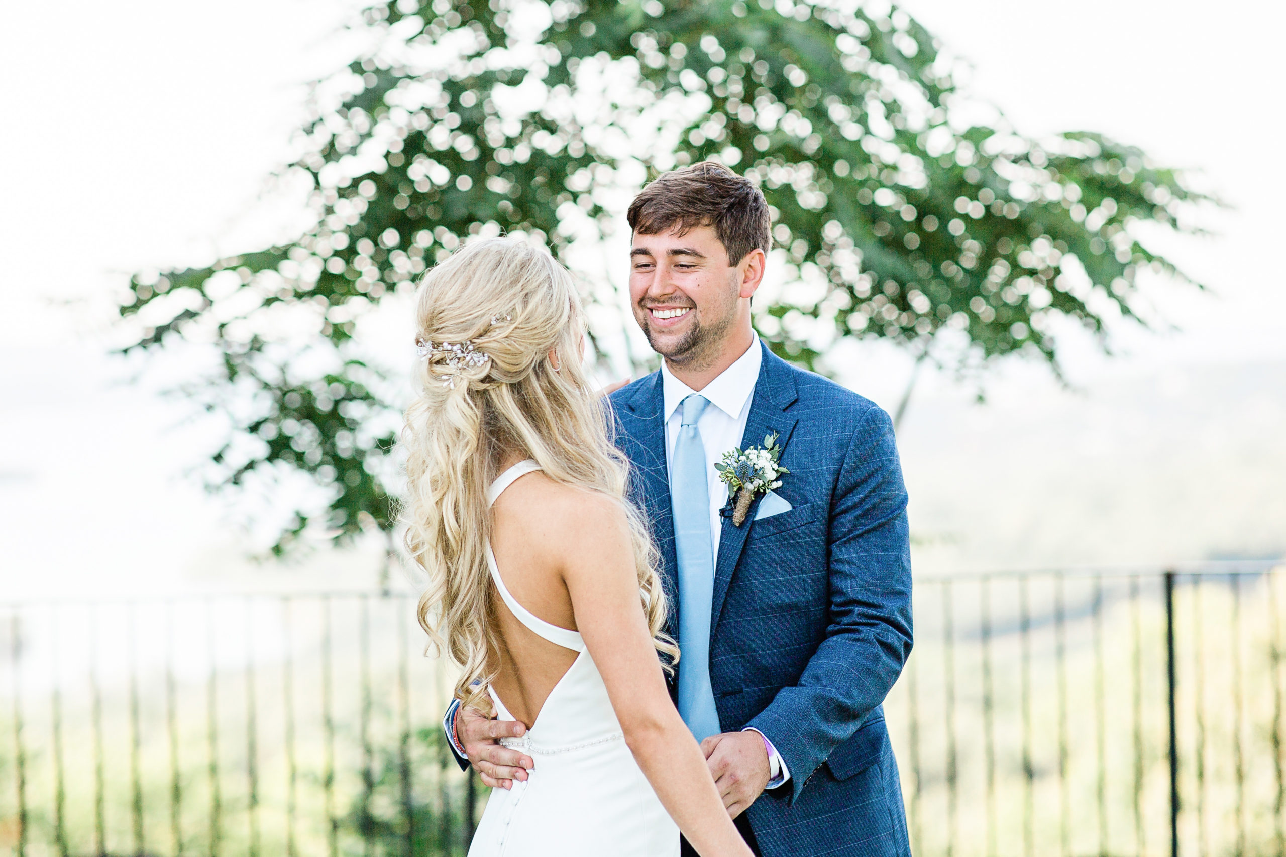 Groom turns around to see his bride for the first time, emotional first look moment. 