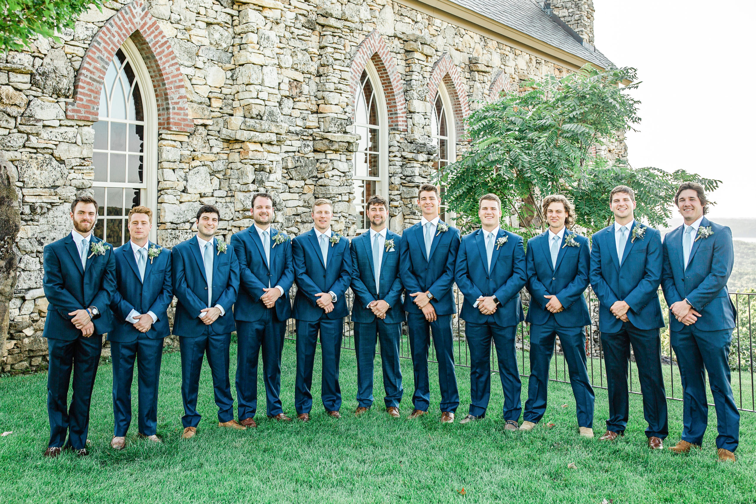 Groom with his groomsmen at Top of the Rock, Ozarks Chapel portraits by Tatyana Zadorin Photography