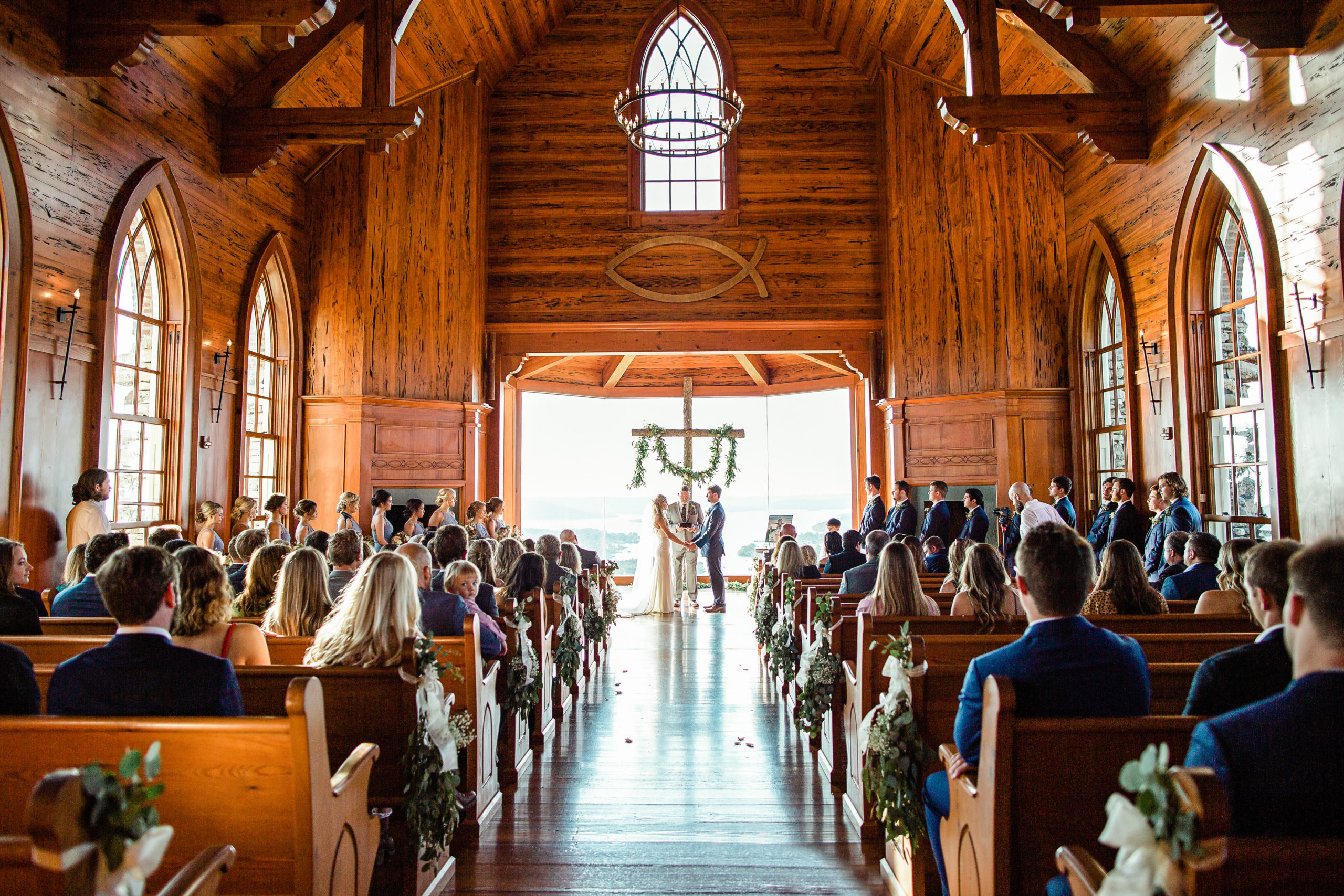Ceremony wide shot of the Chapel of the Ozarks in Branson Missouri with Tatyana Zadorin Photography