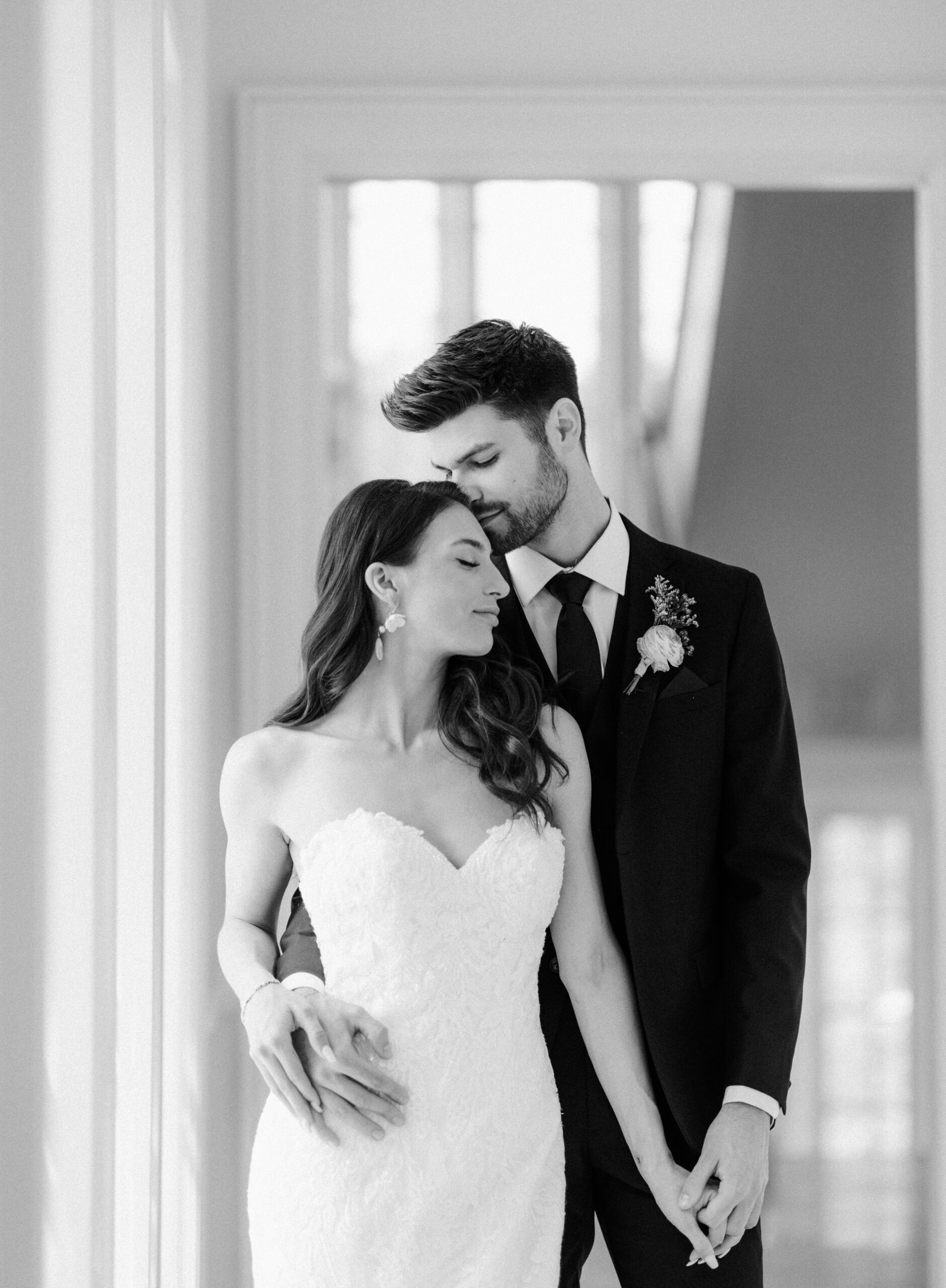 Black and white bride and groom photos