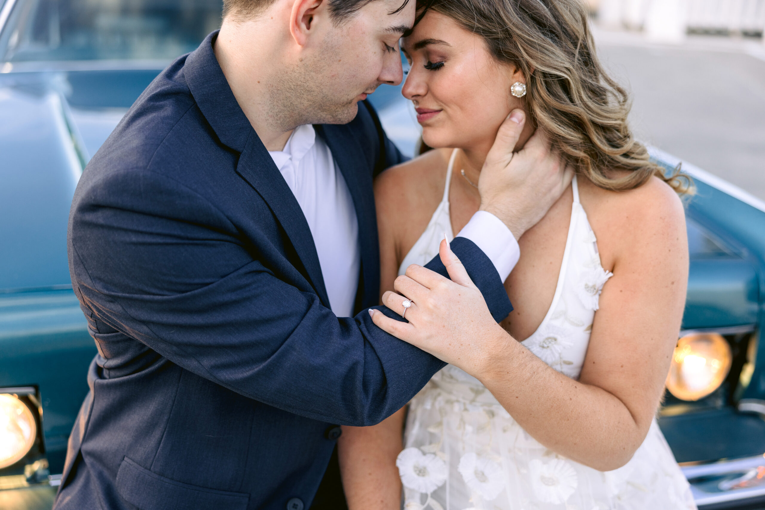 closeup of engagement ring and couple close looking at each other, Intimate engagement session in Kansas city, by Tatyana Zadorin Photography