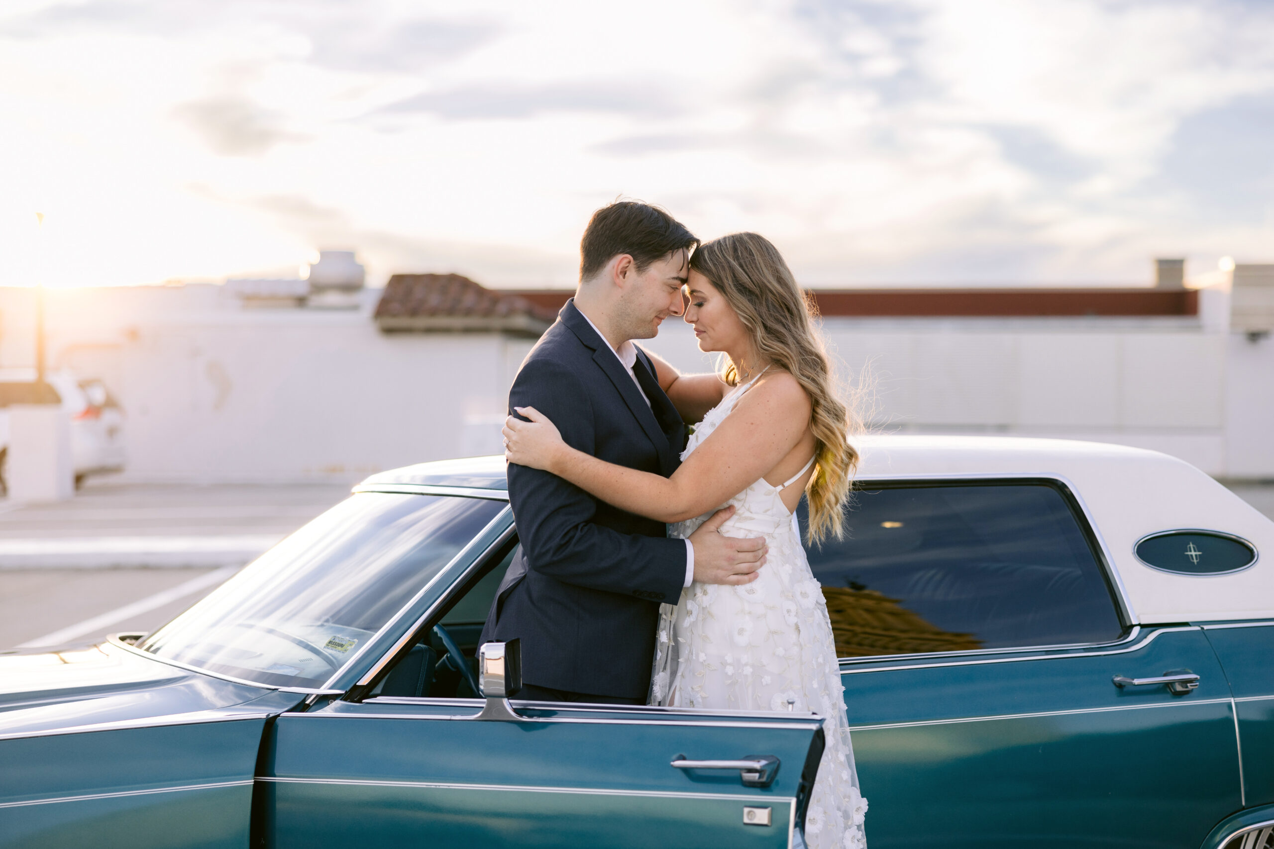 Golden hour vintage car engagement photoshoot by Tatyana Zadorin Photography