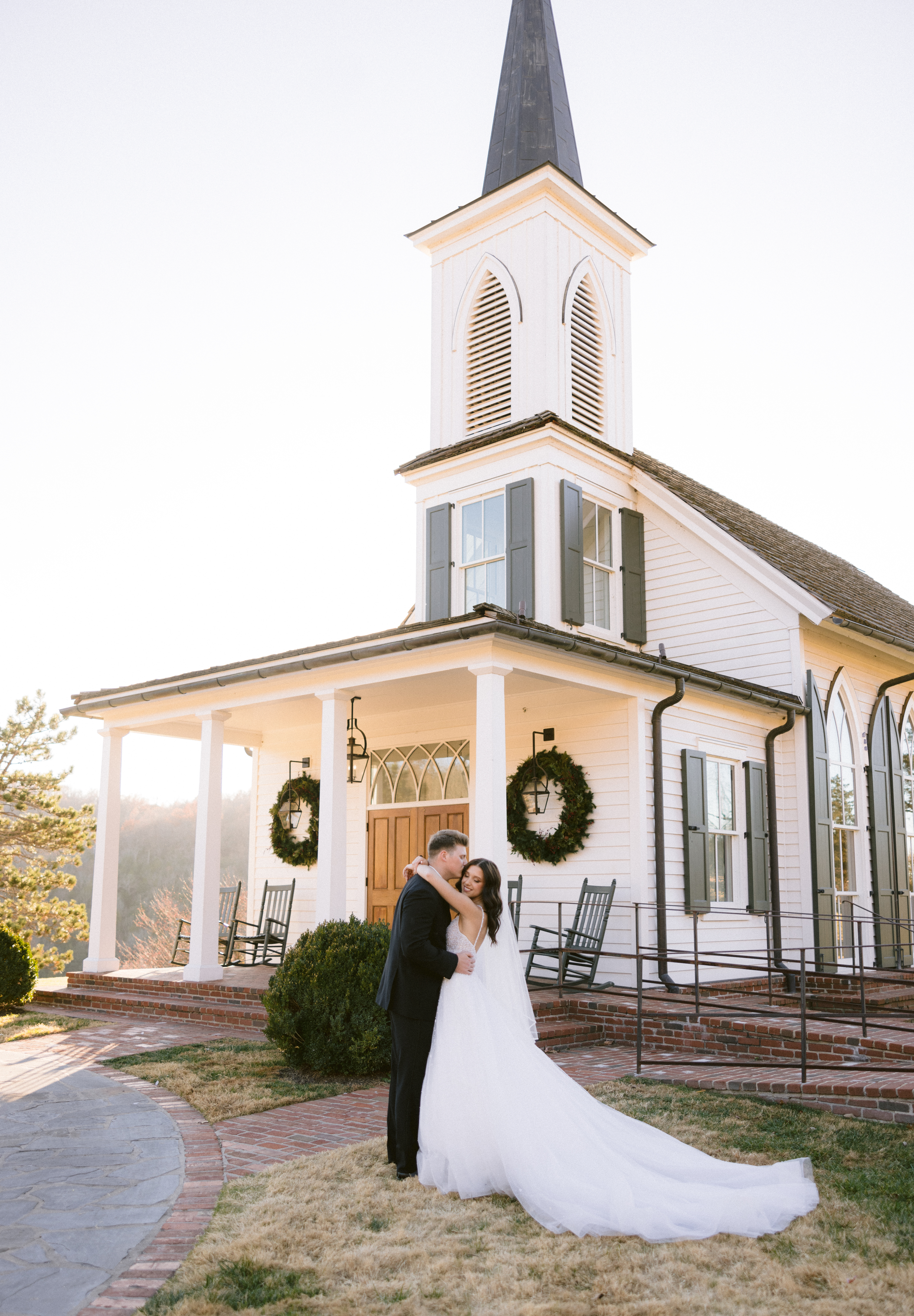 bride and groom portrait at the Garden Chapel at big cedar take by Tatyana Zadorin photography. Wedding photographer in Springfield Missouri